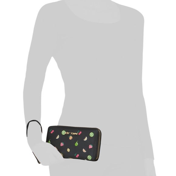 NWT-Betsey Johnson-Fruit🍒🍋🍊🍐🍓🍑Embroidered-Large Zip Around Wristlet Wallet-$58 - Picture 12 of 12